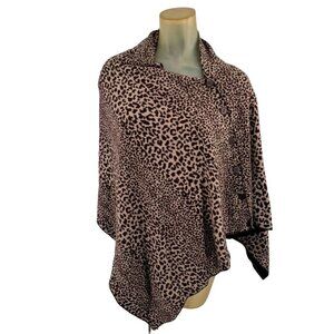 Scarf Wrap Marino wool Leopard Print  Poncho  Brownreversible 26 X 60